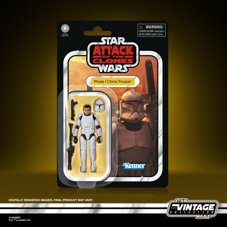 Figura de acción de 13 cm del personaje Soldado Clon Fase I Star Wars Vintage Collection del fabricante Hasbro.