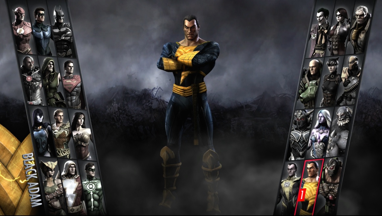 Captura de pantalla del video juego Injustice 2 donde aparece Black Adam
