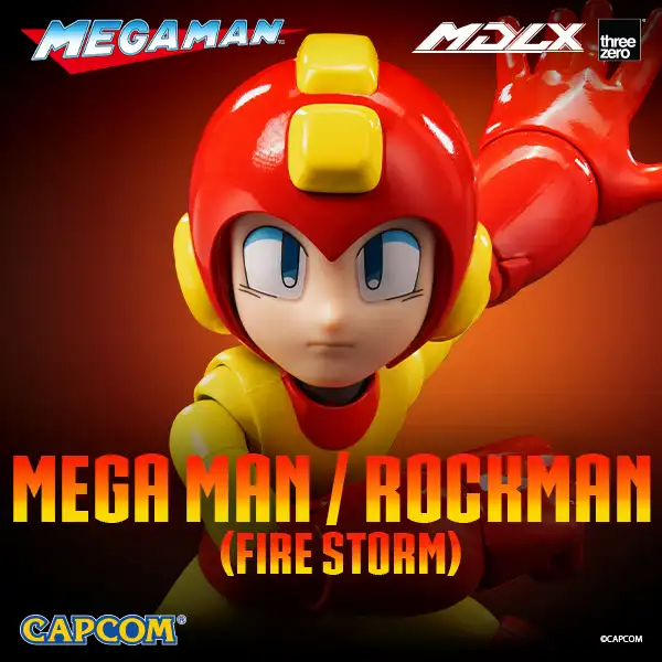 Figura de acción articulada de 10 cm del pesonaje MEGA MAN / ROCKMAN FIRE STORM DLX THREEZERO de la marca TREEZERO