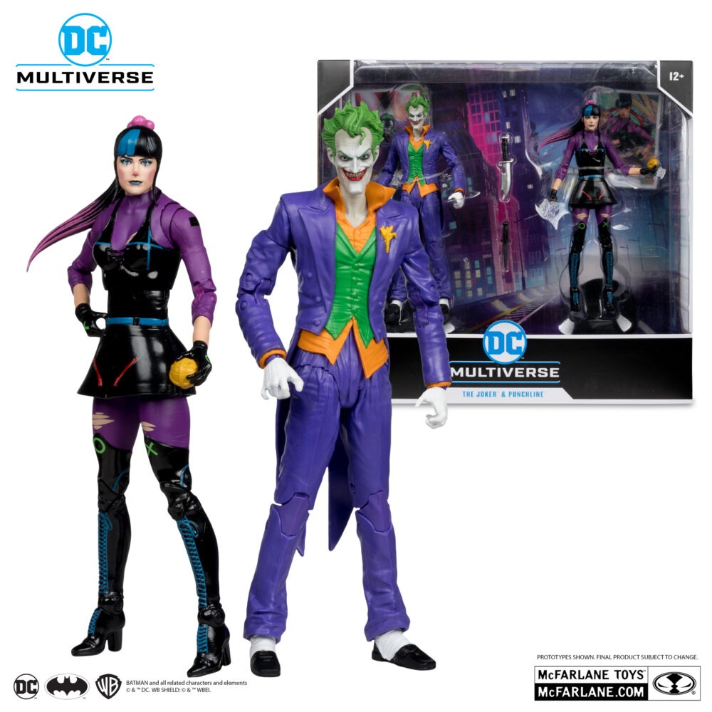 Pack de 2 figuras de acción articuladas de los personajes JOKER AND PUNCHLINE DC MULTIVERSE de MCFARLANE