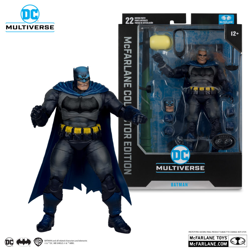 Figura de acción artículada de 17 cm del personaje BATMAN BATTLE DAMAGE BLUE DC MULTIVERSE PLATINUM EDITION THE DARK NIGHT RETURN de MCFARLANE TOYS