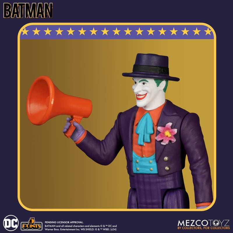 Figura de acción articulada de 13 cm del personaje JOKER, UNIVERSO BATMAN 1989 de MEZCO TOYS