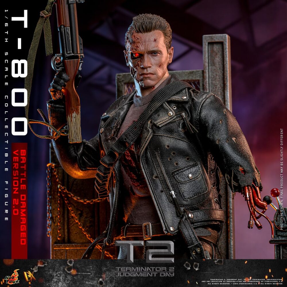 Figura de acción articulada de 30 cm del personaje T-800 BATTLE DAMAGED VERSION 2.0 TERMINATOR 2 MOVIE HOT TOYS 1/6 de SIDESHOW