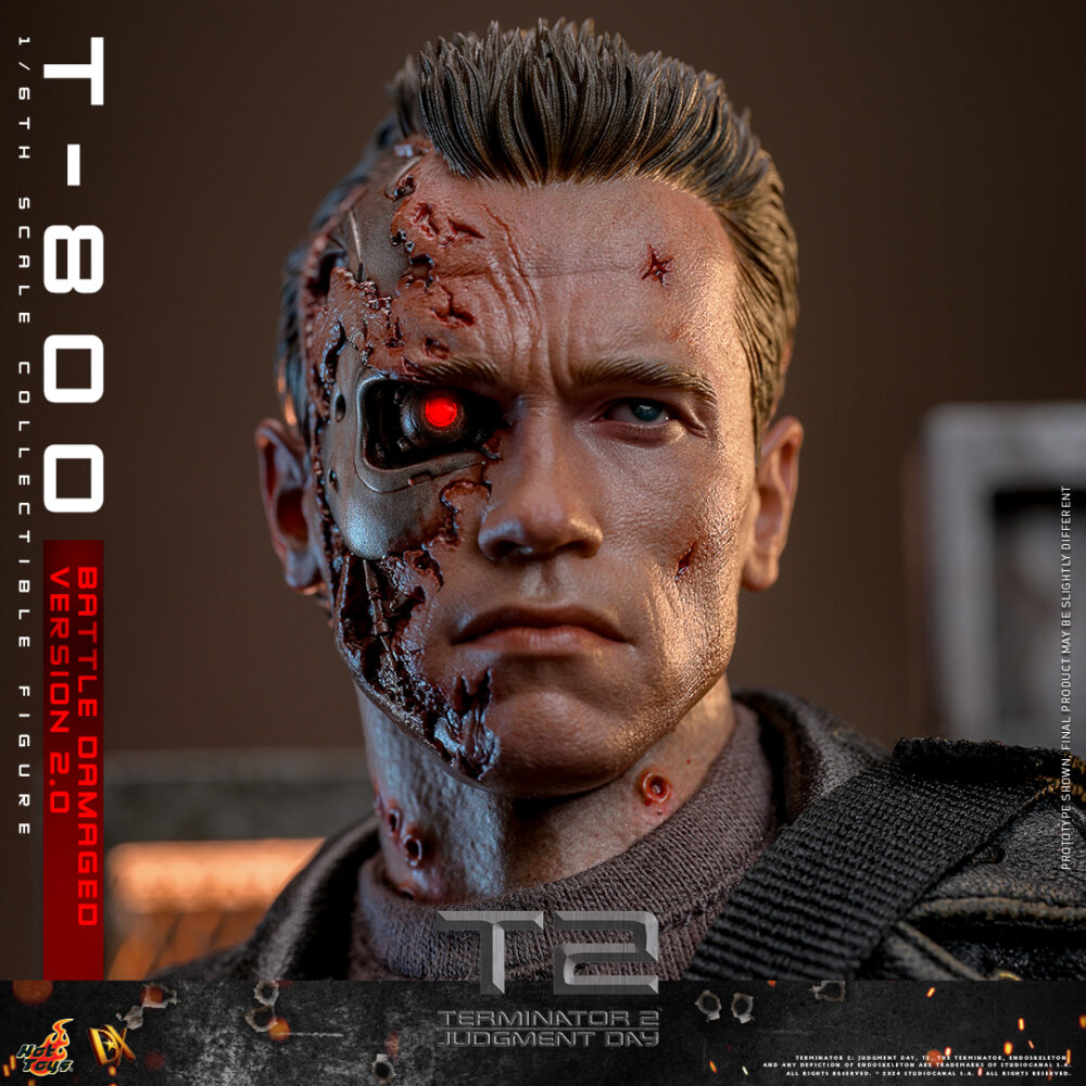 Figura de acción articulada de 30 cm del personaje T-800 BATTLE DAMAGED VERSION 2.0 TERMINATOR 2 MOVIE HOT TOYS 1/6 de SIDESHOW