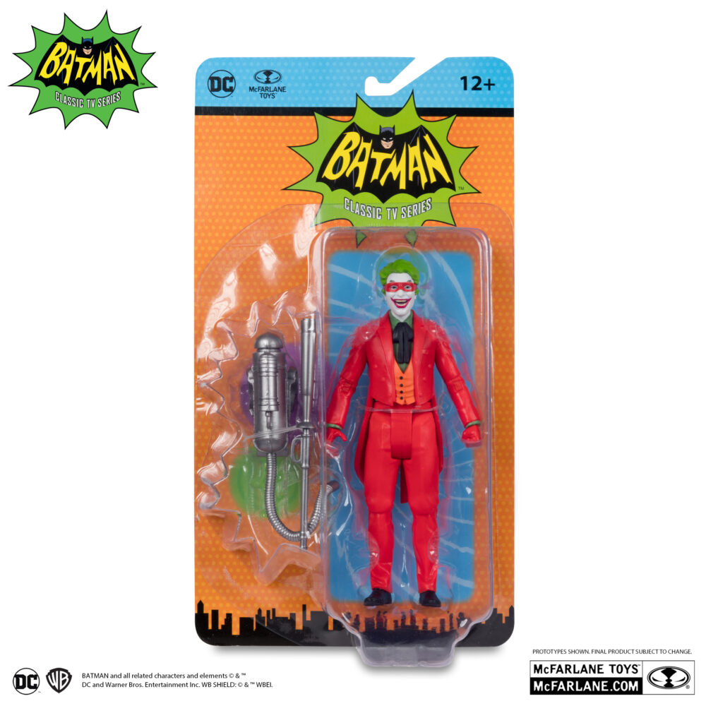 Figura articulada de 16 cm del personaje JOKER CON MASCARA (BATMAN 66´ COMIC) de MCFARLANE TOYS