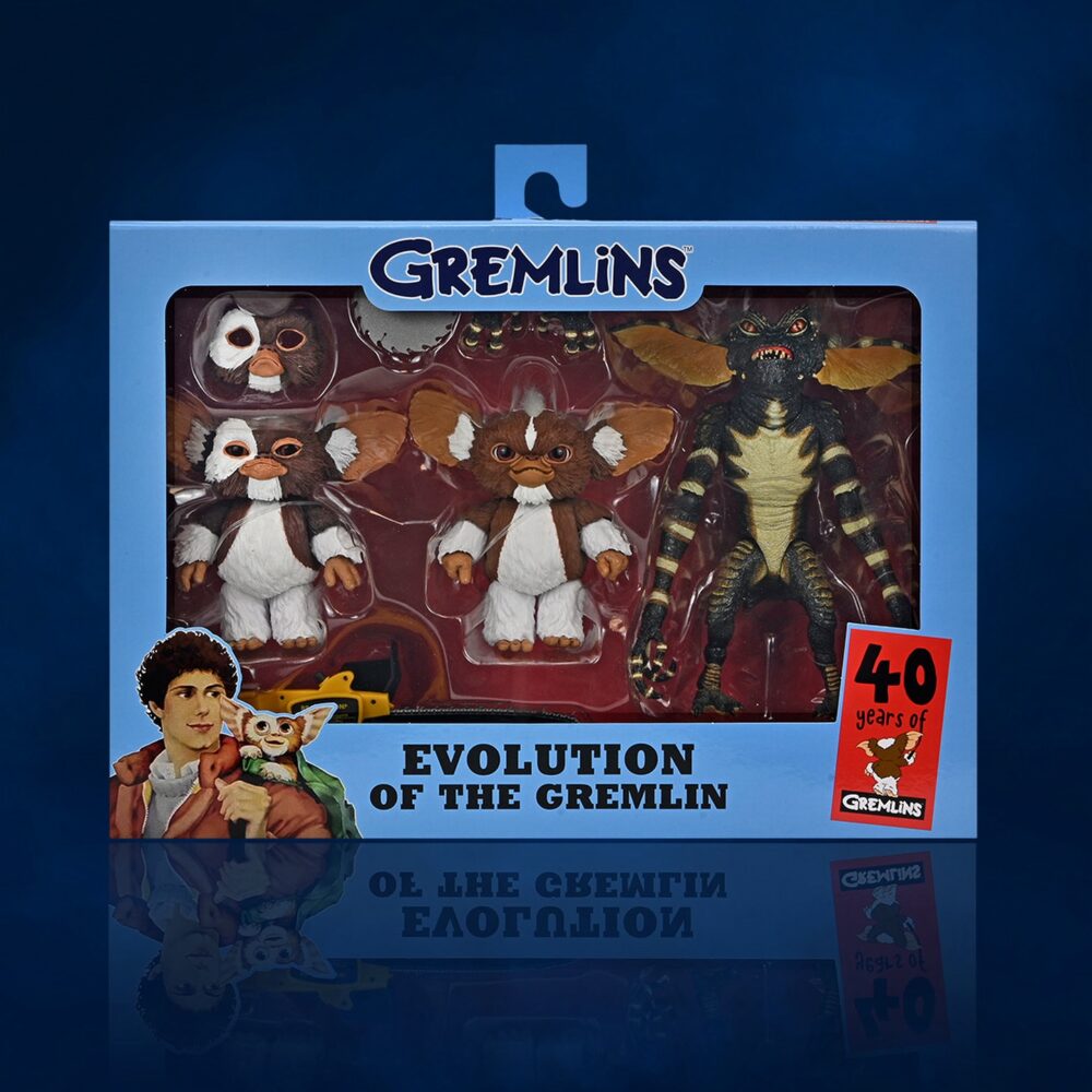 Pack de 3 figuras de acción de los personajes EVOLUTION OF THE GREMLIN 40TH ANNIVERSARY BOX SET GREMLINS de NECA