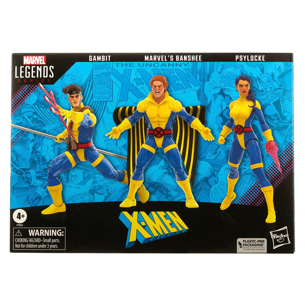 Pack de 3 figuras de acción articuladas de 16 cm de los personajes GAMBITO, MARVEL´S BANSHEE Y PSYLOCKE MARVEL LEGENDS PACK de HASBRO