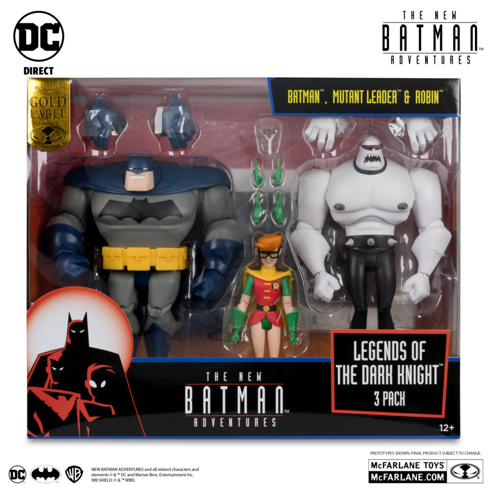 Pack de tres figuras de acción articuladas de 16 cm de los personajes BATMAN MUTANT LEADER & ROBIN 3PK (LEGENDS OF THE DARK KNIGHT) GOLD LABEL de MCFARLANE TOYS