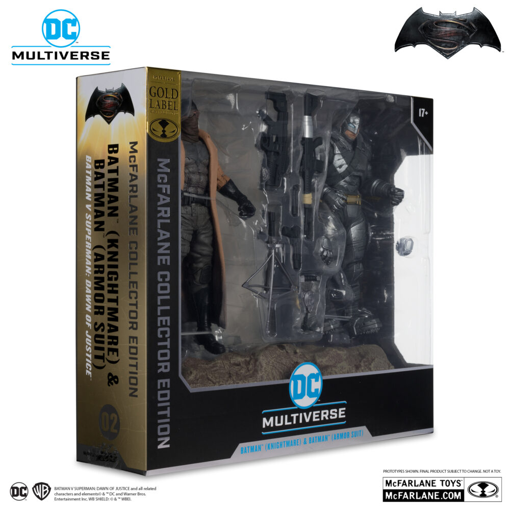 Pack de dos figuras de accion articuladas de 17 cm de los personaje BATMAN ARMOR SUIT AND BATMAN KNIGHTMARE COLLECTOR EDITION GOLD LABEL de MCFARLANE TOYS