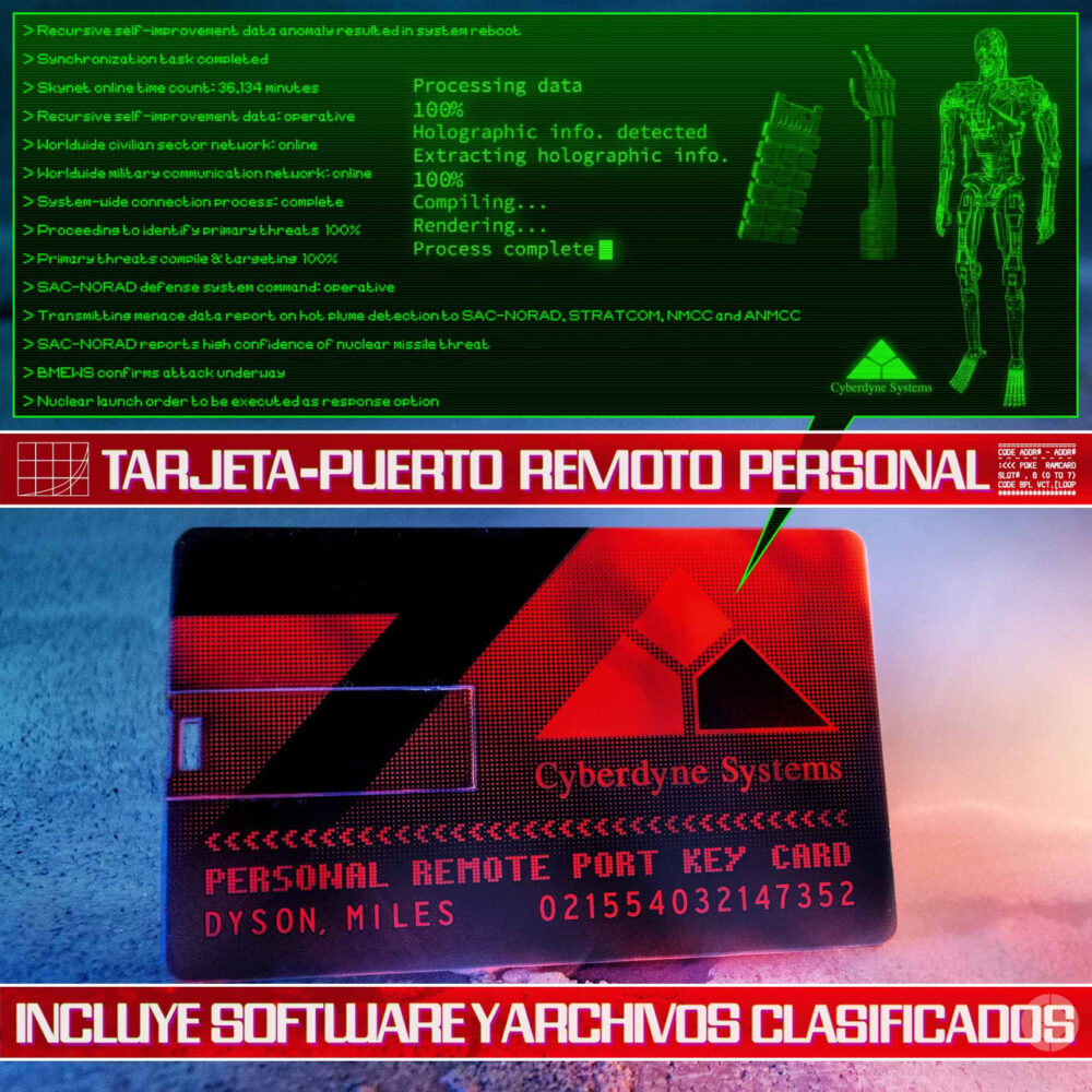 TERMINATOR THE CONNOR FILES KIT DOCTOR COLLECTOR. Sumérgete en el apocalipsis y únete a la resistencia con este exclusivo set inspirado en las dos películas que lo empezaron todo: Terminator (1984) y Terminator 2: El día del juicio final (1991). Desde el caos empapado de neón de Tech Noir hasta los laboratorios ocultos de Cyberdyne Systems, este set de coleccionista te transporta directamente a la batalla entre el hombre y la máquina, donde la lucha no ha hecho más que empezar.