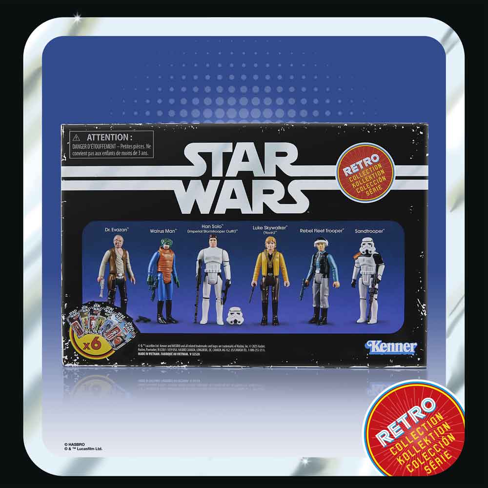 Pack de 6 figuras de acción articuladas de 7 cm de los personaje UNA NUEVA ESPERANZA STAR WARS RETRO COLLECTION de hasbro