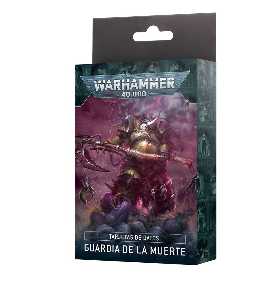 DATASHEET CARDS: DEATH GUARD (ESPAÑOL) La Guardia de la Muerte avanza penosamente en una marea sucia de ceramita en descomposición, carne hinchada y pústulas purulentas. Se compone en su mayoría de Marines Espaciales caídos, pero también de daemons escurridizos, desmañados Plagabundos y otras almas perdidas. ¡Pobre del enemigo que se enfrente a ellos, pues se enfrentan a su propia mortalidad!