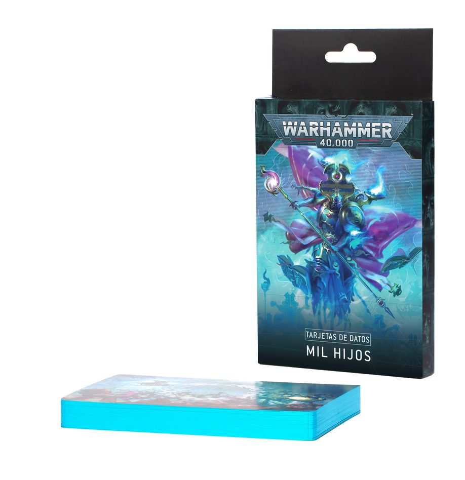 Datasheet cards: thousand sons (español). Los mil hijos avanzan a la batalla entre chorros caleidoscópicos de llamas disformes y rayos de magia pura. Estas huestes enloquecedoras luchan para hacer cumplir los planes laberínticos de su deidad, el dios del caos tzeentch. Este set de 39 tarjetas te ayudará a llevar la cuenta de tus unidades de los mil hijos en tus partidas de warhammer 40,000 con hojas de datos individuales para cada unidad en las que se detallan sus perfiles, opciones de equipo y habilidades especiales. Son el modo perfecto de consultar la información importante en el fragor de la batalla. También encontrarás una tarjeta de consulta con la regla de ejército de los mil hijos y tarjetas de datos especiales para partidas de patrulla.