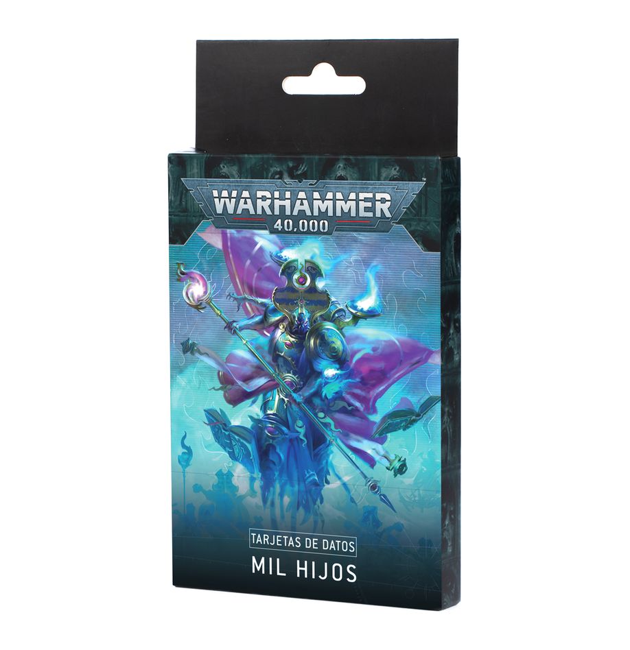 Datasheet cards: thousand sons (español). Los mil hijos avanzan a la batalla entre chorros caleidoscópicos de llamas disformes y rayos de magia pura. Estas huestes enloquecedoras luchan para hacer cumplir los planes laberínticos de su deidad, el dios del caos tzeentch. Este set de 39 tarjetas te ayudará a llevar la cuenta de tus unidades de los mil hijos en tus partidas de warhammer 40,000 con hojas de datos individuales para cada unidad en las que se detallan sus perfiles, opciones de equipo y habilidades especiales. Son el modo perfecto de consultar la información importante en el fragor de la batalla. También encontrarás una tarjeta de consulta con la regla de ejército de los mil hijos y tarjetas de datos especiales para partidas de patrulla.