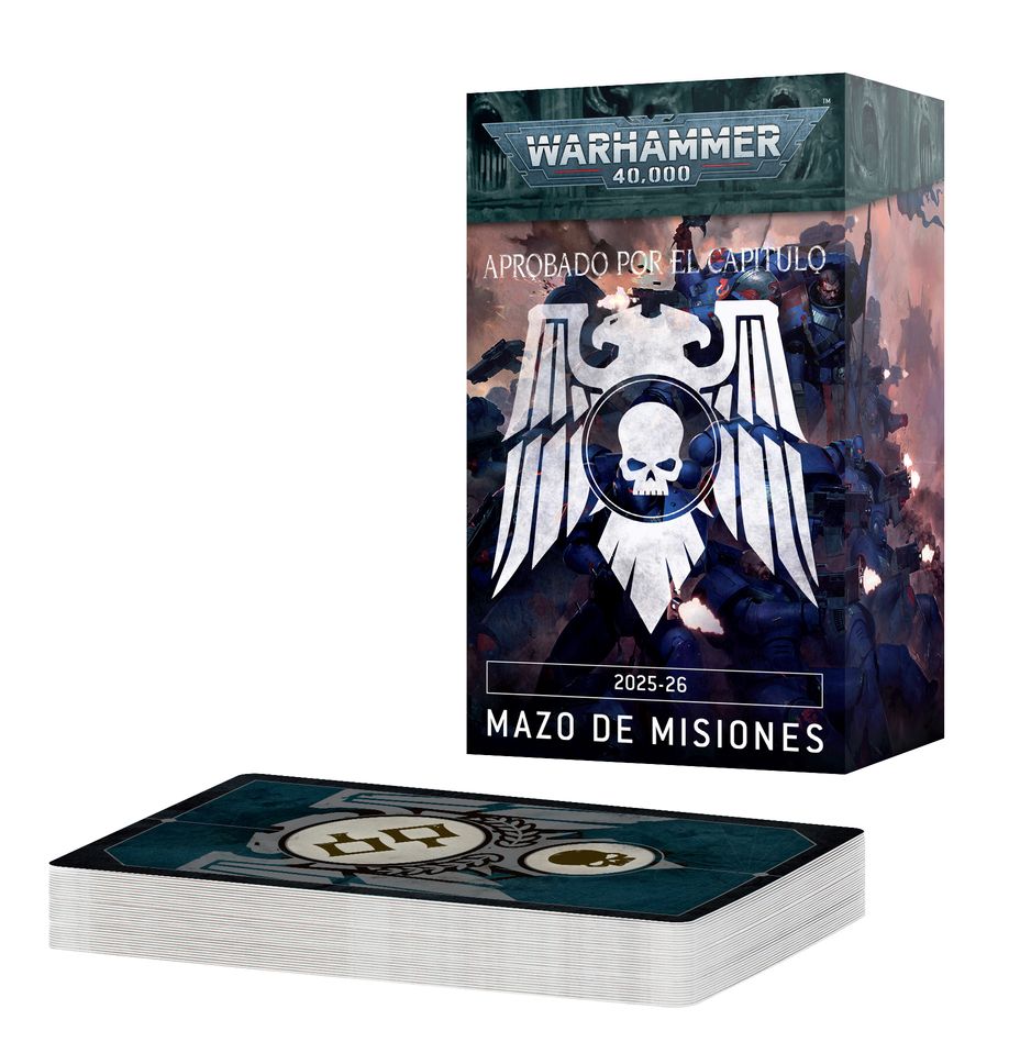 Chapter approved 2025-26: mission deck (español). La galaxia del 41. Er milenio está asolada por la guerra en mil frentes: el imperium sufre el asedio de ambiciosos xenos, perturbadores daemons y rebeldes traidores por doquier. Este pack contiene las reglas necesarias para jugar misiones de incursión, fuerza de choque y guerra asimétrica en warhammer 40,000. Las misiones se han diseñado expresamente para funcionar tanto en partidas competitivas como informales. El pack trae una secuencia de misiones fácil de seguir, un conjunto de marcadores de objetivo de cartón y los mazos de despliegue, misión primaria, misión secundaria, retador y giro necesarios para dos jugadores.