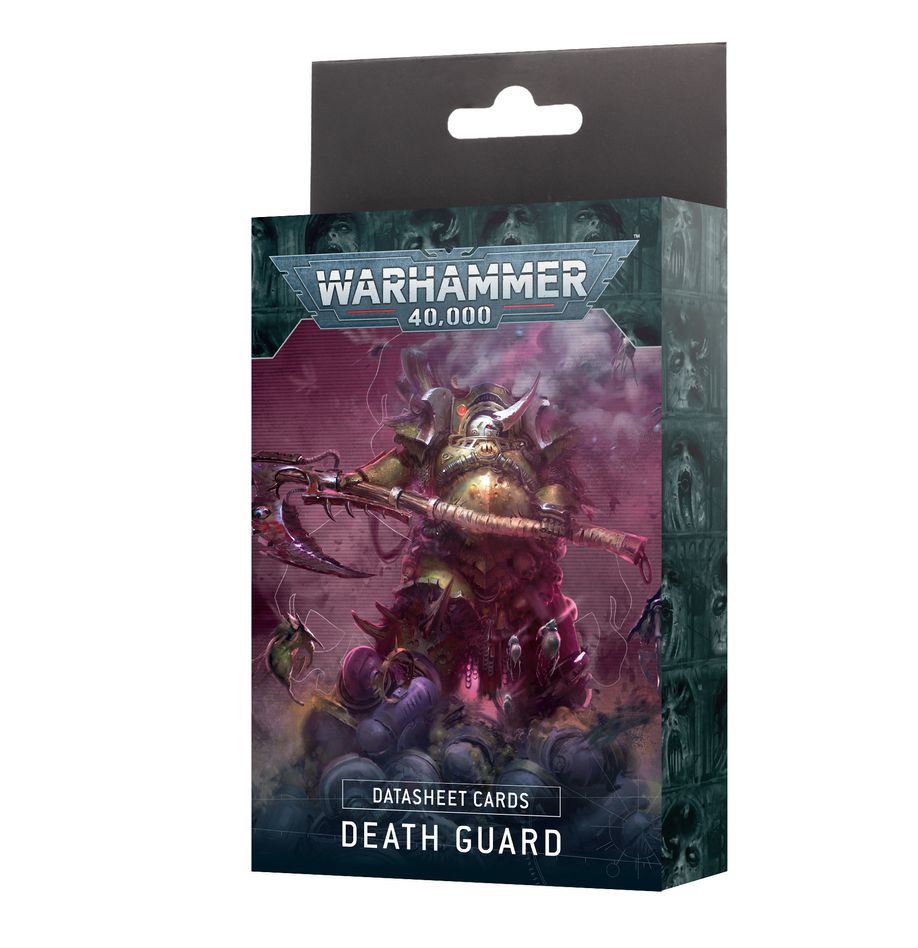 DATASHEET CARDS: WORLD EATERS Solo en inglés. The Death Guard trudge forwards in a filthy tide of decaying ceramite, bloated flesh, and festering pustules. Their numbers are made up of fallen Space Marines, but also scampering daemons, shuffling Poxwalkers, and other lost souls. Woe betide any foe who must face them, for they face their own mortality.