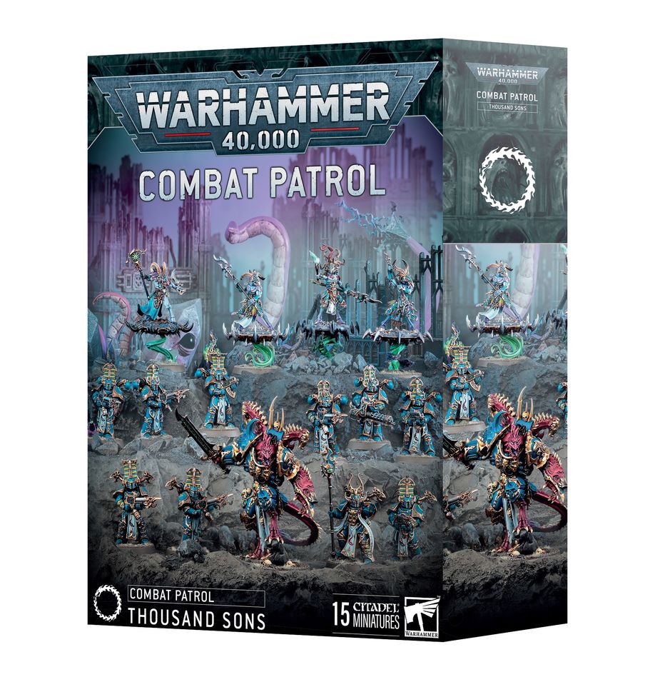 Thousand sons: combat patrol. El príncipe daemon zadophon es un poderoso hechicero y un guerrero monstruoso cuya sola presencia infunde terror y retuerce el tejido del destino hasta amoldarlo a los planes de tzeentch. Sus rituales empíreos se vuelven todavía más potentes si consume un fragmento de sustancia de las almas de algún secuaz caído. Está acompañado de kaa’skrek, un chamán tzaangor que descarga feroces bombardeos psíquicos sobre el enemigo mientras surca los cielos sobre su disco daemónico. Tres tzaangors iluminados protegen a su líder, y una unidad de marines rúbrica avanza para reclamar territorio con una devastadora tormenta de munición infierno y fuego disforme. Esta caja contiene 15 miniaturas de plástico que representan una fuerza completa de prisma de zadophon para usar en partidas de patrulla de warhammer 40,000. Es una forma ideal de empezar un ejército de los mil hijos o ampliar tu colección, y es más económica que comprar el contenido por separado. El príncipe daemon puede montarse de una amplia variedad de formas para adaptarlo a tu dios del caos y estilo preferidos. Puede equiparse con un cañón infernal y una espada forjainfernal o hacha daemónica, o con un par de zarpas maléficas. Los tzaangors iluminados pueden montarse también como tzaangors iluminados con arcos largos del destino, proféticos arqueros mutantes. Los marines rúbrica pueden equiparse con bólteres infierno o lanzallamas disformes. Uno puede montarse con un letal cañón cosechaalmas y otro puede portar un icono de llamas. El aspirante hechicero que los lidera puede equiparse con una pistola bólter infierno o una pistola de llamas disformes.