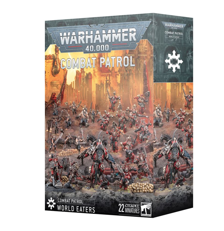COMBAT PATROL: WORLD EATERS El Príncipe Daemon Vorrakh ha derramado océanos de sangre, pero para él nunca es suficiente. Al frente de su grupo de asesinos enloquecidos realiza una recolecta interminable de cráneos para Khorne. Su Maestro Verdugo le ayuda a liderar a las tropas para que él pueda centrarse en objetivos mayores, usando a los Bersérkeres y Chakales para abrirse paso a machetazos hacia una sangrienta victoria.