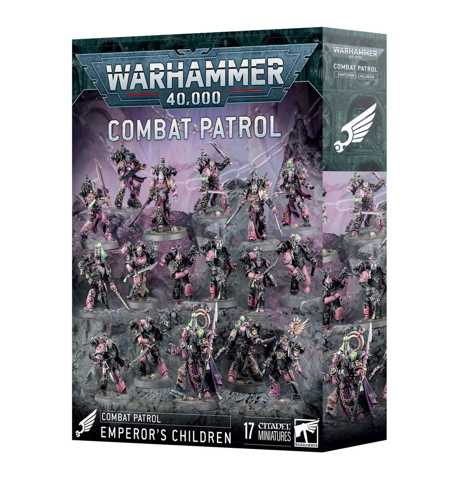 COMBAT PATROL: EMPEROR´S CHILDREN La famosa banda de los Filos Despiadados está liderada por Lord Kaphrael, una figura cuya arrogancia solo es comparable a su destreza con las armas. Reta sus víctimas en duelo inflingiéndoles una muerte cruenta para así inspirar a su enérgica cohorte. Se hace rodear por seis Filos Impecables, por lo que pocos enemigos pueden resistir sus virtudes por mucho tiempo. Y si alguno lo logra, los Infractores se apresuran a cubrir estas brechas con una ráfaga de hojas envenenadas y proyectiles a bocajarro.