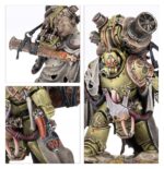DEATH GUARD BATTLEFORCE: POXWROUGHT VECTOR Los ejércitos de la Guardia de la Muerte se forman de la misma manera que una herida se coagula con costras escabrosas: los pesados guerreros se aglutinan hasta que un líder les indica adónde deben ir. Al frente va un Señor de las Viruelas, emanando gases nocivos de la turbina a su espalda y seguido por el ejército. La maquinaria pesada remueve la tierra hasta convertirla en un lodo bilioso por el que avanzan chapoteando unos Marines Espaciales hinchados y corrompidos.