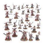 WORLD EATERS BATTLEFORCE: GORESTORM SLAUGHTERPACK Los Devoradores de Mundos se han entregado por completo a Khorne. Algunos incluso permiten que entidades daemónicas los posean, otorgándoles un poder que va mucho más allá de sus limitaciones mortales. Tal es el caso de los Masacrejurados: una suerte de líderes que comparten sus cuerpos con el espíritu de un Devorador de Almas, que los muta y deforma hasta convertirlos en poco más que un arsenal viviente de espadas, garras y dientes rugientes. Sigue su estela un bestiario de guerreros furibundos, deseosos de desgarrar a sus enemigos miembro a miembro.