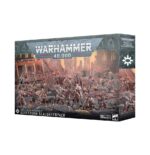 WORLD EATERS BATTLEFORCE: GORESTORM SLAUGHTERPACK Los Devoradores de Mundos se han entregado por completo a Khorne. Algunos incluso permiten que entidades daemónicas los posean, otorgándoles un poder que va mucho más allá de sus limitaciones mortales. Tal es el caso de los Masacrejurados: una suerte de líderes que comparten sus cuerpos con el espíritu de un Devorador de Almas, que los muta y deforma hasta convertirlos en poco más que un arsenal viviente de espadas, garras y dientes rugientes. Sigue su estela un bestiario de guerreros furibundos, deseosos de desgarrar a sus enemigos miembro a miembro.