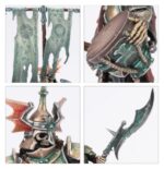 SOULBLIGHT GRAVELORDS: BARROW GUARD. La Guardia Fúnebre es una camarilla de pretorianos, campeones y huscarles que acompañan a un Rey Tumulario y gozan de su favor. Son la infantería de élite de las legiones Repicahuesos, imbuidos de recuerdos de juramentos de lealtad y servidumbre eterna. Algunos tienen predilección por la espada y escudo tradicionales de la escolta de un monarca, mientras que otros optan por enormes espadones a dos manos para partir en dos a sus enemigos.