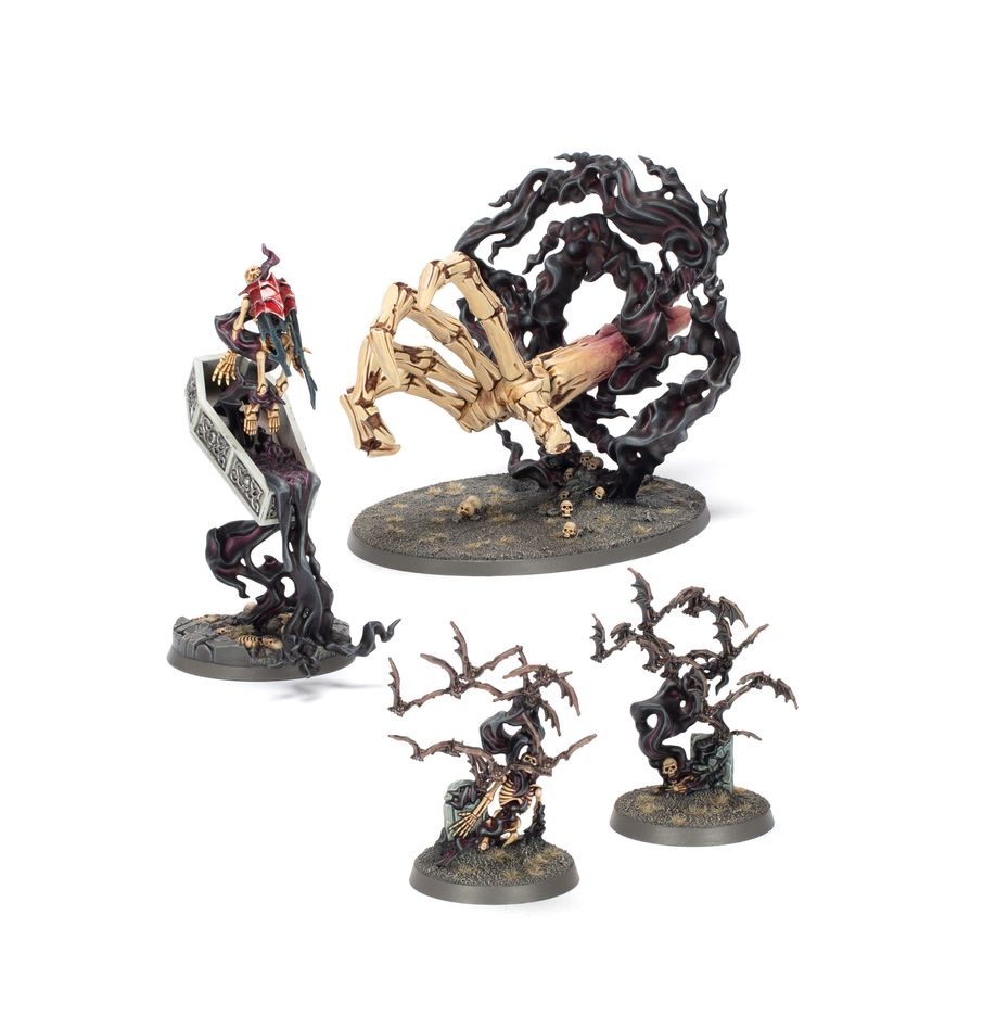 Souldlight gravelords: manifestations. Los necroseñores pudrealmas están rodeados de magia de shyish y manifiestan su poder con una facilidad casi instintiva. Hacen aparecer grandes manos esqueléticas, materializan bandadas de quirópteros y los muertos se alzan espontáneamente de sus tumbas.