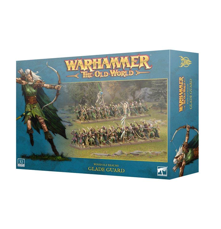 GLADE GUARD: WOOD ELF REALMS. La Guardia Eterna es la encargada de defender el bosque de Athel Loren durante los largos meses de invierno. Solo quienes demuestran su pericia en el campo de batalla tienen el honor de engrosar sus filas, pues su misión es difícil a la par que peligrosa. Con este kit multicomponente de plástico puedes montar 20 Eternal Guard, infantería armada con lanzas para tus ejércitos de Wood Elf Realms en partidas de Warhammer: The Old World. Son una unidad defensiva increíble, capaz de soportar las cargas enemigas y sacar el máximo partido a sus largas Asrai spears. También pueden montarse como Wildwood Rangers, valerosos guerreros especializados en enfrentarse a enemigos monstruosos con sus pesadas archas a dos manos. En ambos casos, se pueden montar como una unidad grande o como dos unidades de 10 guerreros, cada una con su propio champion, standard bearer y musician opcionales. Las cabezas y armas son intercambiables, para que personalices fácilmente tus unidades, y la Eternal Guard puede equiparse con escudos opcionales.