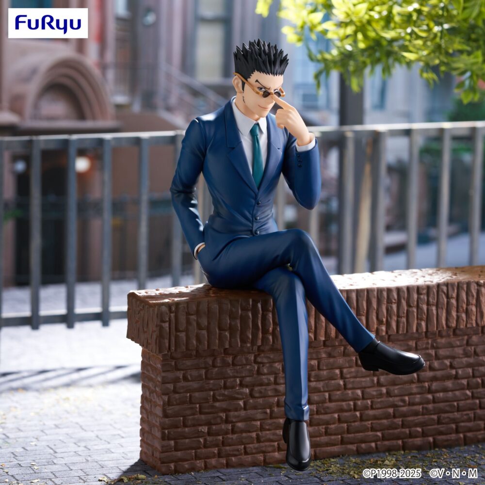 Leorio hunter x hunter noodle stopper. La figura de leorio paradinight se une a la colección noodle stopper de furyu. Mide 17 cm, está basada en el personaje del anime "hunter x hunter" y fabricada atbc-pvc. Como es característico de esta línea, la figura está diseñada para colocarse sobre bordes de mesas o estanterías.  