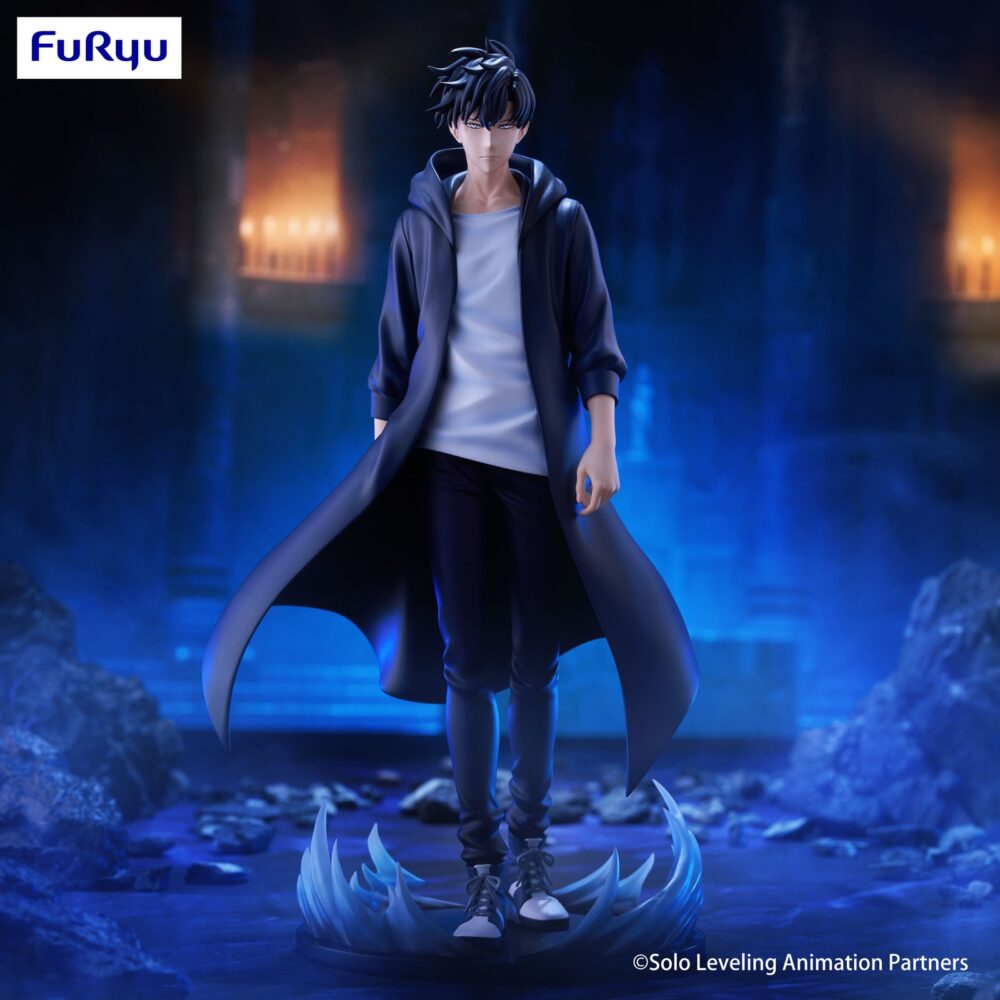 Sung jinwoo solo leveling trio-try-it. Dentro de la línea trio-try-it de furyu llega la figura de sung jinwoo. Tiene una altura de 21 cm y está basada en su aparición en el anime "solo leveling". Está fabricada en atbc-pvc y abs. Se muestra sobre una base con efectos.  