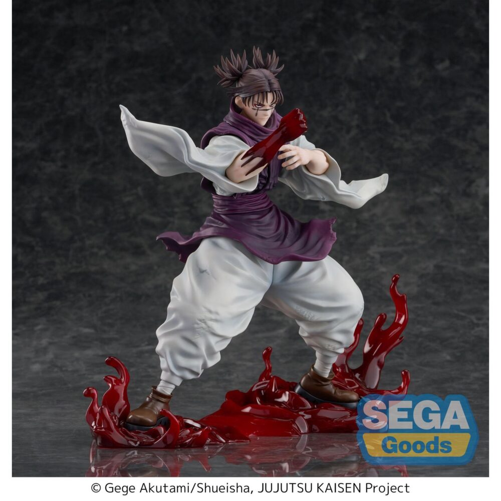 CHOSO FLOWING RED SCALE STACK JUJUTSU KAISEN FIGURIZMA. Sega reincorpora dentro de su colección Figurizmα, la figura de Choso Flowing Red Scale: Stack, basada en el personaje del anime "Jujutsu Kaisen".  La figura mide aproximadamente 22 cm de alto y está fabricada en PVC.  Representa a Choso en una dinámica pose de ataque, con detalles en rojo que evocan su técnica heredada de manipulación de sangre.