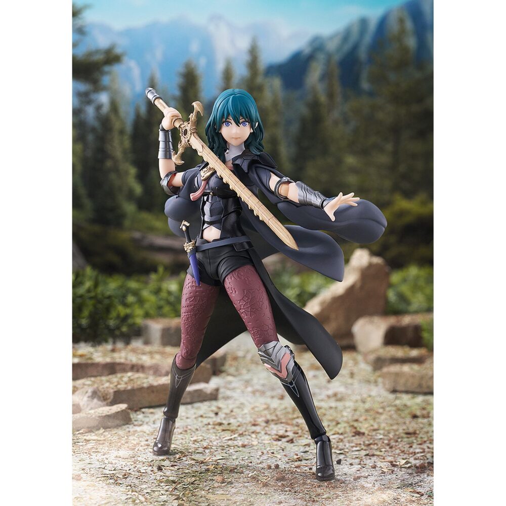 Byleth (female) fire emblem awakening figma. Good smile company presenta, dentro de la colección figma, la figura articulada de la versión femenina de byleth, protagonista del videojuego "fire emblem: three houses". Mide aproximadamente 16 cm e incluye 3x placas faciales (neutral, gritando y sonriente), 1x espada del creador en modo normal, 1x espada del creador en modo látigo con piezas de efecto, y otros accesorios para poses dinámicas. Incluye base articulada.