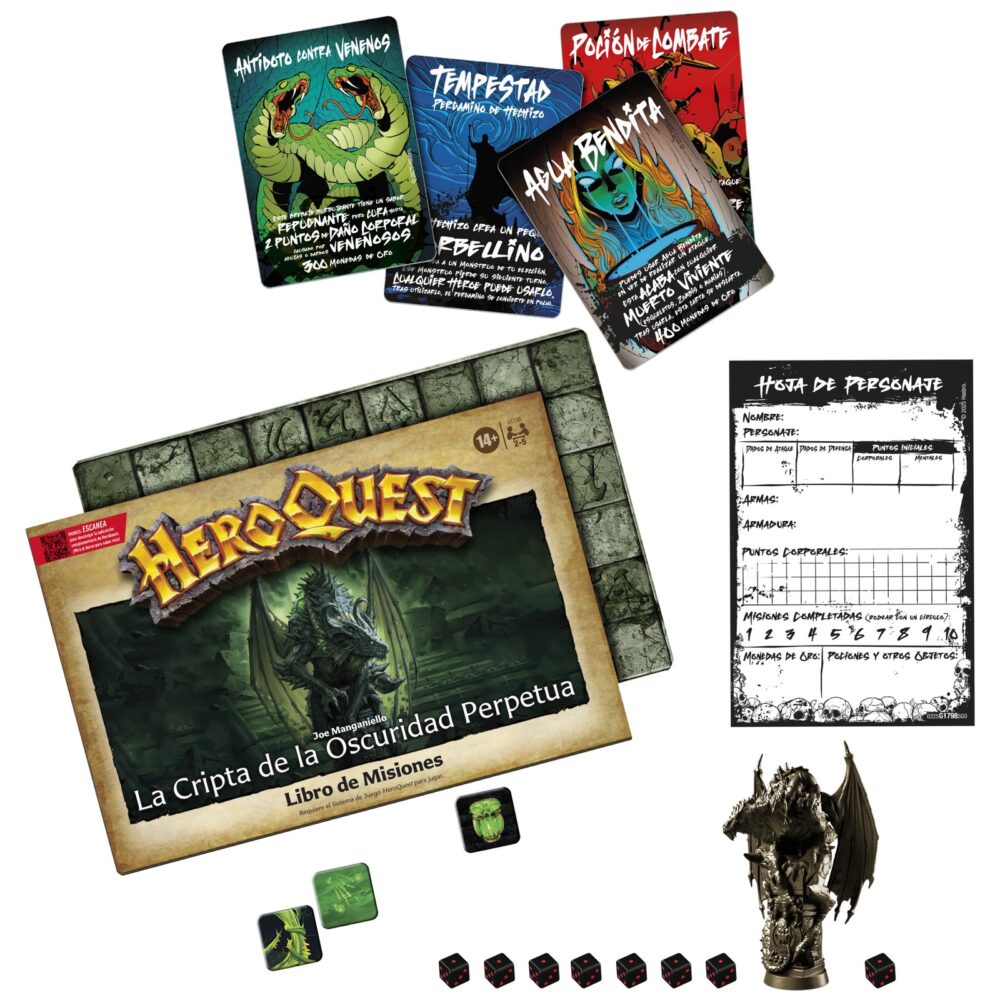 Heroquest: la cripta de la oscuridad perpetua - pack de mision. Hasbro gaming presenta el nuevo pack de misión de heroquest: la cripta de la oscuridad perpetua. Los secuaces de zargon están tocando a tu puerta y amenazan el lugar al que llamas tu hogar. Armado solo con tus pertenencias y un antiguo mapa de origen élfico, debes emprender un viaje subterráneo en búsqueda de una cripta perdida hace mucho tiempo y que, según se dice, contiene un poderoso artefacto. Evita que zargon se apodere del tesoro. Requiere el sistema de juego heroquest (se vende por separado).