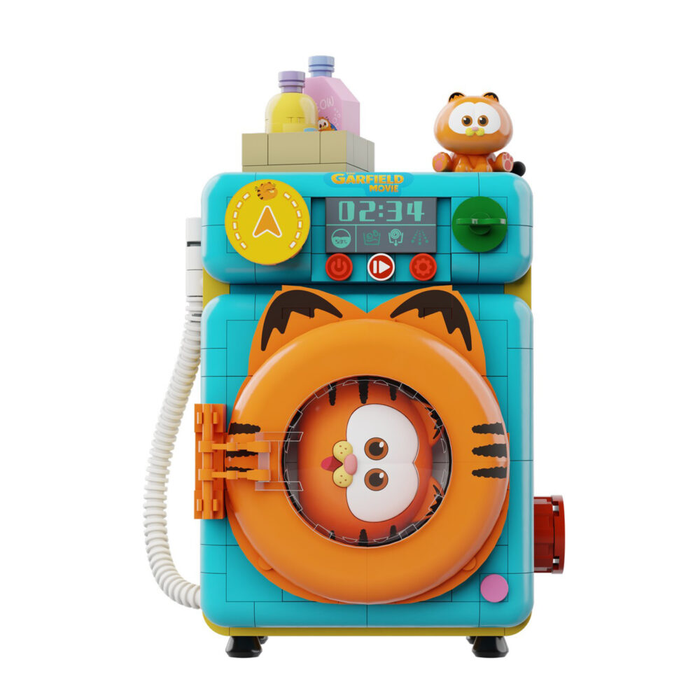 Washing machine set construccion garfield the movie fantastic machines series. Pantasy presenta, dentro de la colección fantastic machines series, este set de construcción de washing machine, basado en el personaje de la película “garfield”. Tiene unas medidas de 18 x 13 x 10,5 cm y está inspirado en una autentica lavadora. El set está formado por 284 piezas y requiere de 1 hora aproximadamente para su montaje. La tapa transparente se puede abrir y mientras que el garfield del interior girará al manipular la rueda del lateral. Incluye la figura de un pequeño garfield y envases de detergente. Cuenta con una pantalla de control detallada con botones. Edad mínima recomendada 6 años.