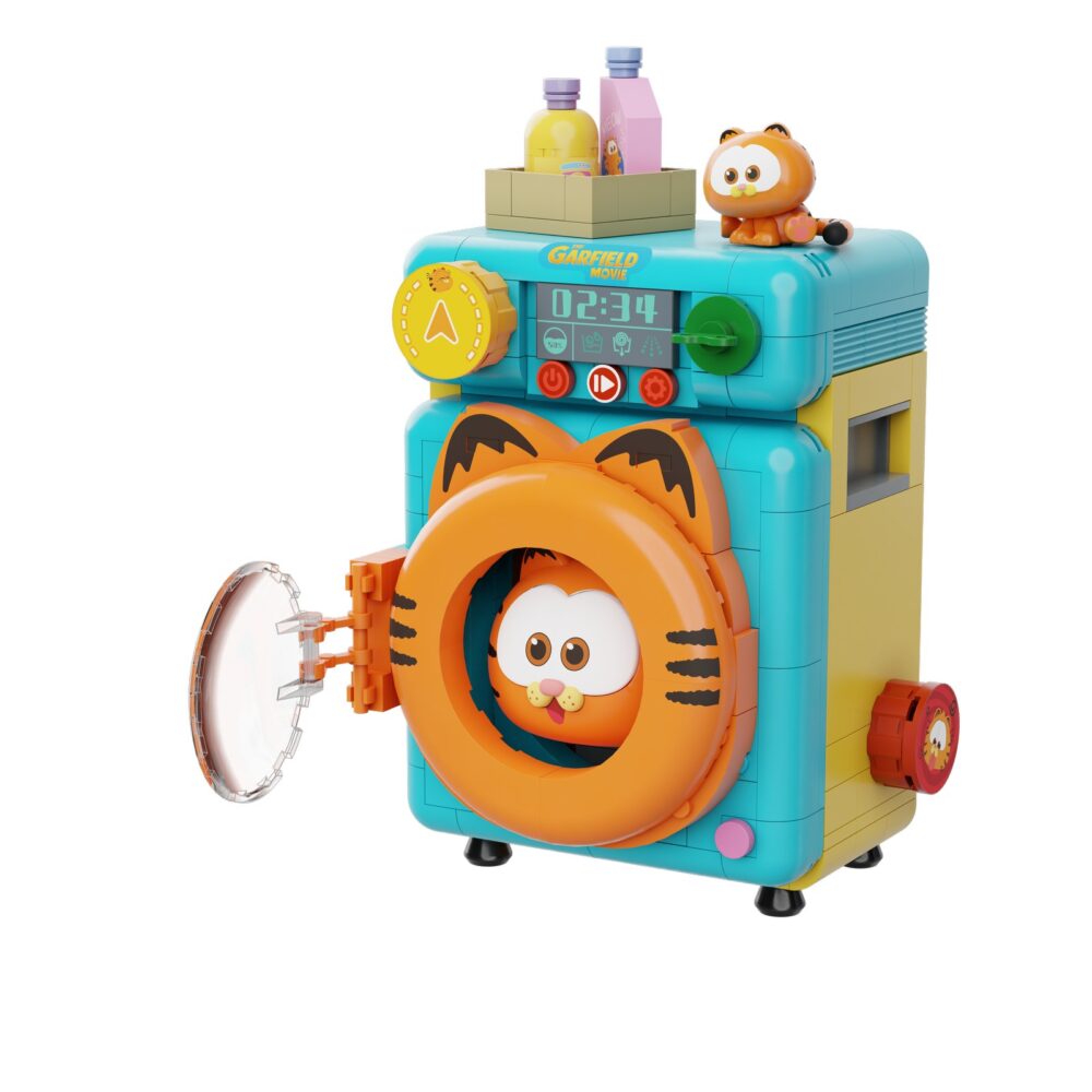 Washing machine set construccion garfield the movie fantastic machines series. Pantasy presenta, dentro de la colección fantastic machines series, este set de construcción de washing machine, basado en el personaje de la película “garfield”. Tiene unas medidas de 18 x 13 x 10,5 cm y está inspirado en una autentica lavadora. El set está formado por 284 piezas y requiere de 1 hora aproximadamente para su montaje. La tapa transparente se puede abrir y mientras que el garfield del interior girará al manipular la rueda del lateral. Incluye la figura de un pequeño garfield y envases de detergente. Cuenta con una pantalla de control detallada con botones. Edad mínima recomendada 6 años.