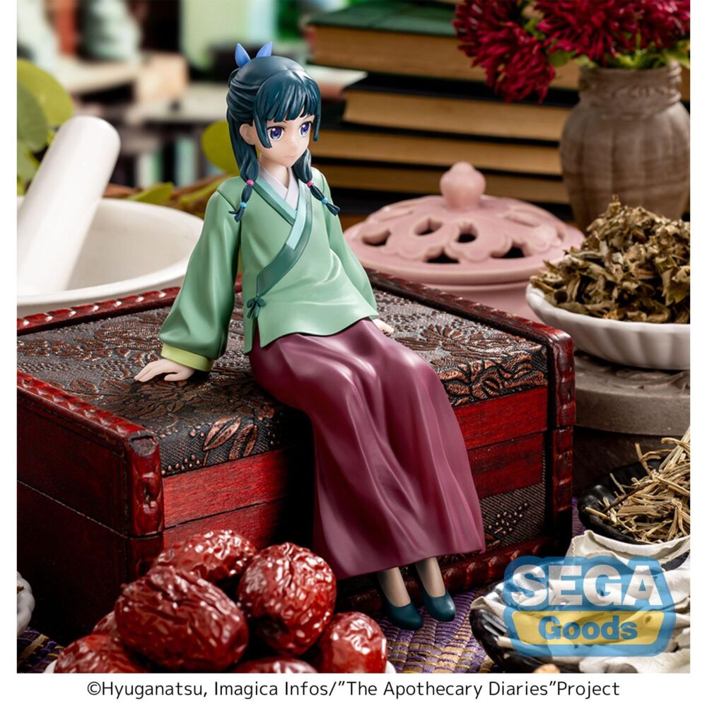 Maomao the apothecary diaries pm perching. Sega suma a su colección pm perching esta figura de maomao, basada en el personaje del anime "the apothecary diaries". Fabricada en pvc y con una altura aproximada de 14 cm, la figura representa al personaje sentada, ideal para colocar en estanterías o mesas.