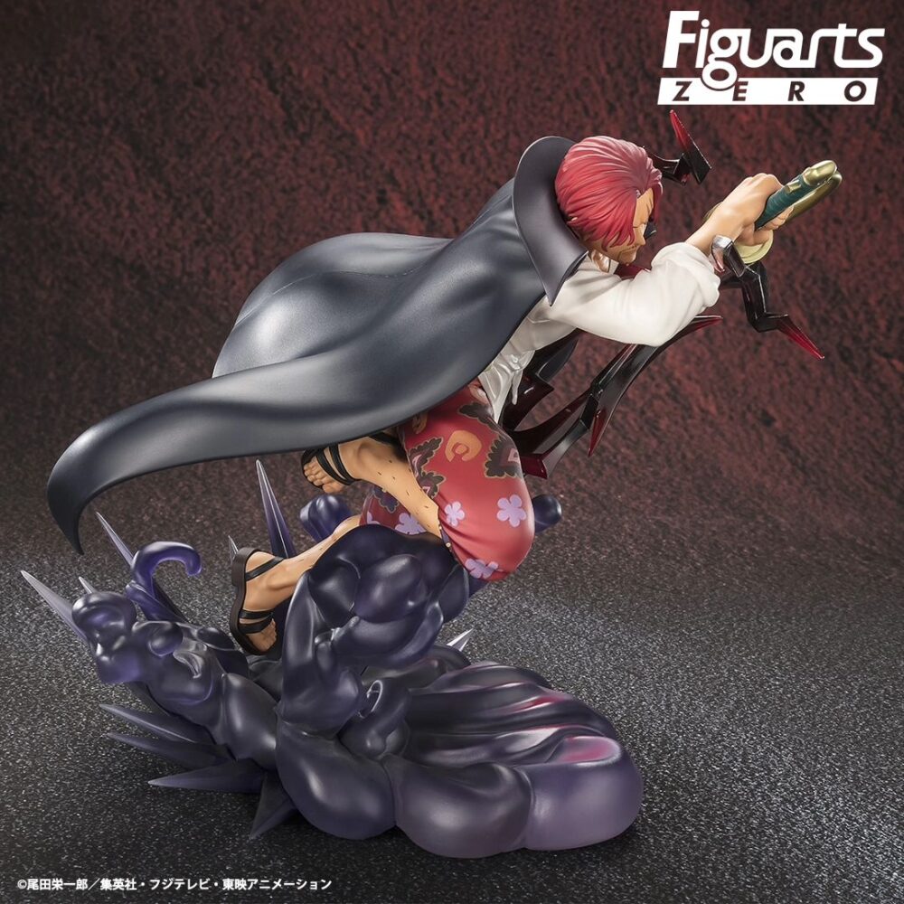 SHANKS DIVINE DEPARTURE -EXTRA BATTLE- ONE PIECE FIGUARTS ZERO. Figuarts ZERO es una línea de productos de Tamashii Nations que se dedica a la creación de figuras estáticas que expresan el encanto y el mundo de los personajes de anime, manga, videojuegos, cine y televisión. Sus productos se caracterizan por su calidad, su detalle y sus efectos. Figuarts ZERO ofrece una amplia gama de sublíneas, como EXTRA BATTLE, SUPER BATTLE, CHOUETTE y más, que abarcan diferentes géneros, estilos y escalas. Entre los productos más populares de Figuarts ZERO se encuentran las figuras de EXTRA BATTLE, que son figuras que representan a los personajes en poses dinámicas y espectaculares, con efectos de luz, sonido y movimiento. EXTRA BATTLE tiene figuras de series famosas como One Piece, Naruto, Dragon Ball y muchas más. Estas figuras son ideales para los fans que quieren tener una pieza de colección que refleje la acción y el carisma de los personajes.