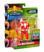 AUTO-MORPHIN RED RANGER MIGHTY MORPHIN POWER RANGERS. El Auto-Morphin Red Ranger viene con su característica Power Sword y Blade Blaster en forma de hoja y blaster. La figura tiene múltiples puntos de articulación y se parece a Jason Scott de la serie original Mighty Morphin Power Rangers.