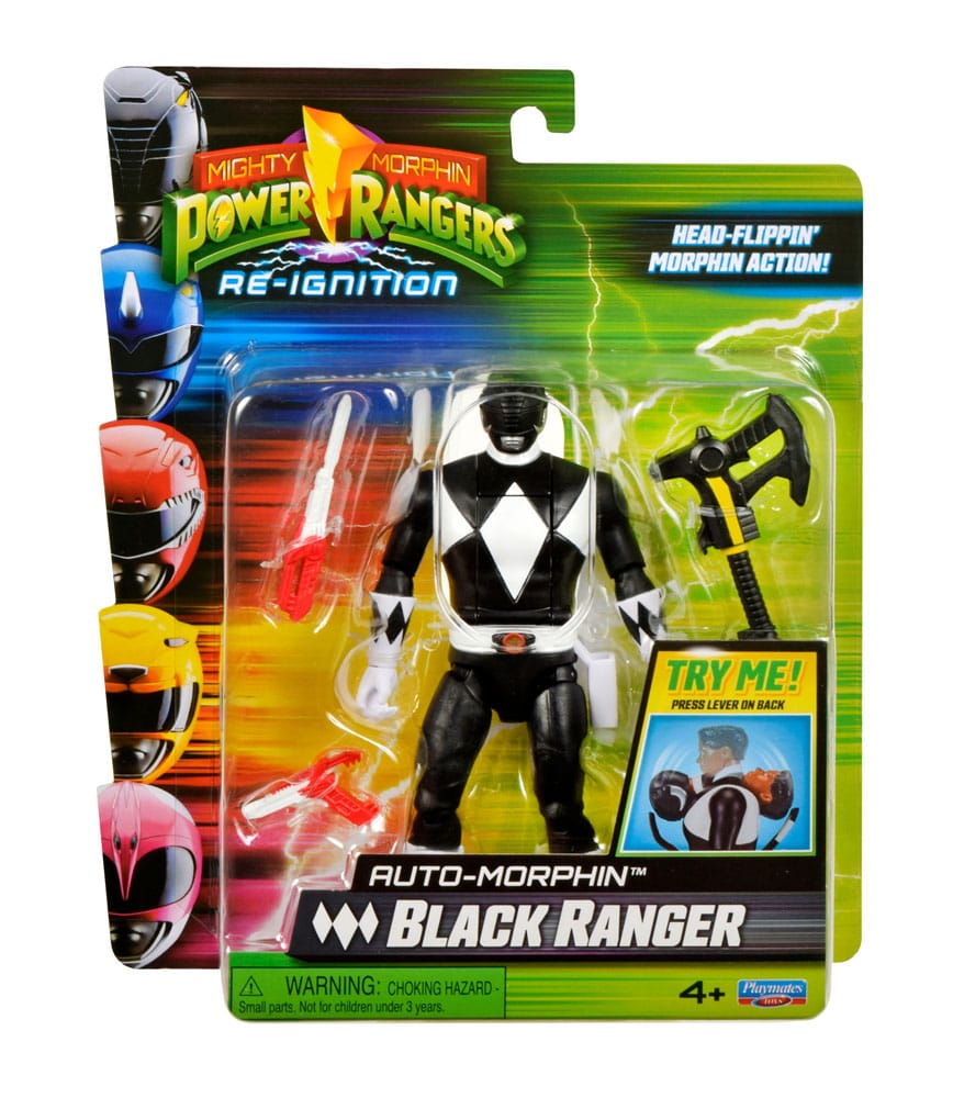 Auto-morphin black ranger mighty morphin power rangers. ¡el auto-morphin black ranger viene con su característica power axe y blade blaster en forma de cuchilla y blaster! La figura está multiarticulada y tiene el mismo aspecto que zack taylor de la serie original mighty morphin power rangers.
