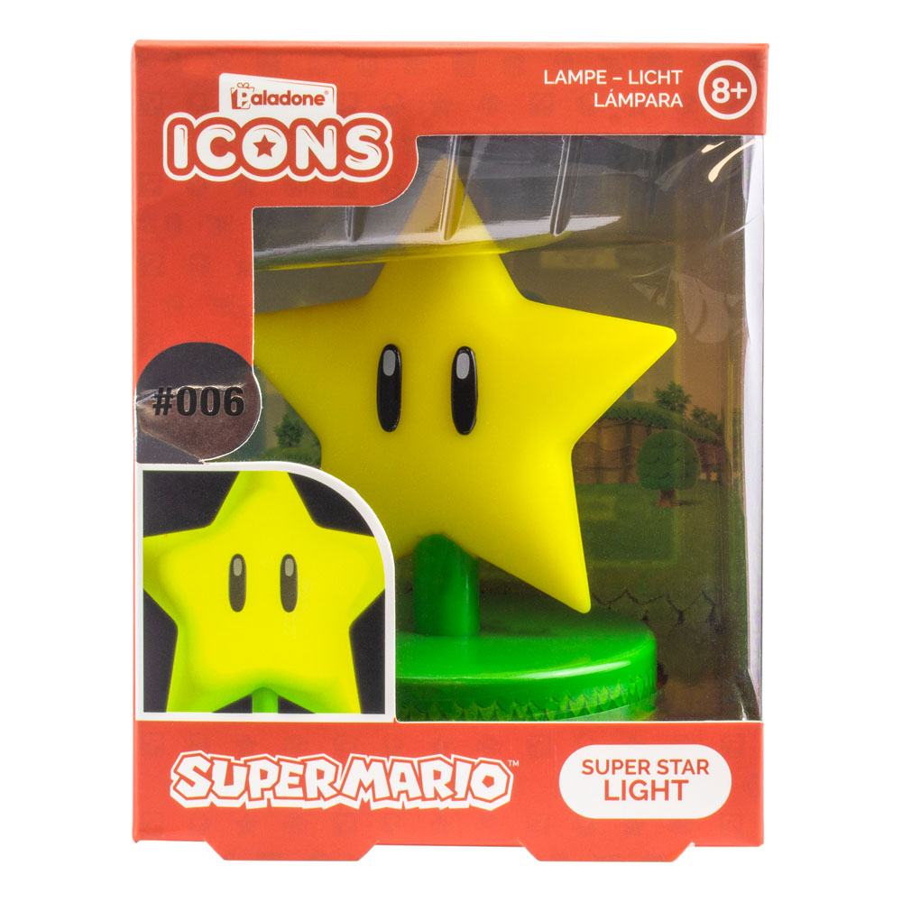 SUPER MARIO LÁMPARA ICON SUPER STAR (V2). Esta lámpara es imprescindible para cualquiera que quiera añadir un toque de nostalgia y diversión a su hogar u oficina. Con su diseño elegante y compacto, es perfecta para mesitas de noche, escritorios o estanterías. La Paladone Lampara es una excelente manera de mostrar tu amor por la serie Super Mario, proporcionando tanto funcionalidad como un elemento decorativo.