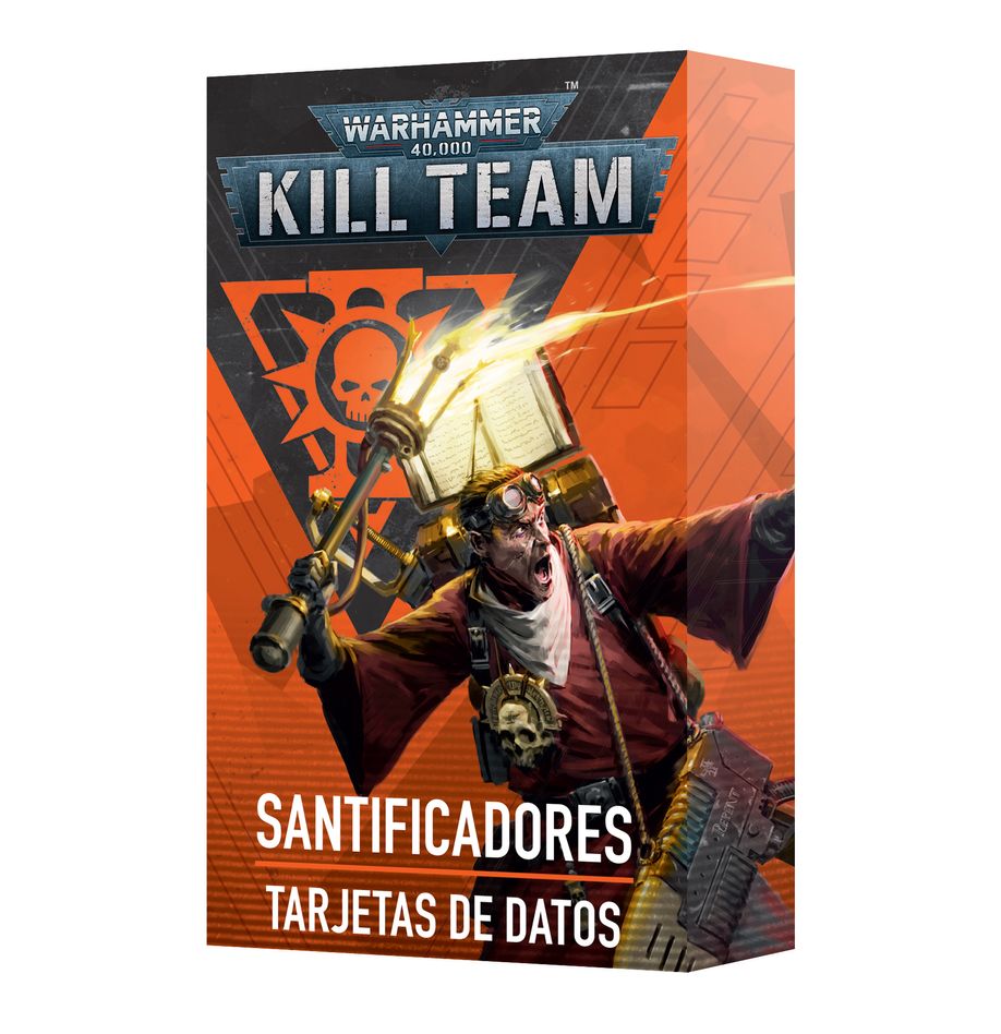 Kill team datacards: sanctifiers (español). Los comandos de santificadores no llevan uniforme ni siguen ninguna disciplina formal. Son poco más que una turba de fervientes cultistas que portan una amplia variedad de armas, en su mayoría dotadas de algún tipo de lanzallamas con el que purificar a los impuros. Este conjunto de 37 tarjetas te ayudará a llevar la cuenta de tus santificadores en partidas de kill team. Hay tarjetas individuales para las reglas de selección de comando, agentes, reglas de facción y ardides de tiroteo, y reglas de equipo universal y de facción. Son una forma ideal de consultar fácilmente la información clave en el fragor de la batalla.