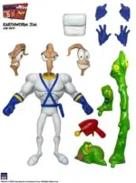 EARTWORM JIM FIGURA WAVE 1: EARTWORM JIM & SNOT 15 CM. La vida de Jim cambió para siempre cuando, de repente, le cayó del cielo un traje cibernético superespacial de alta tecnología e indestructible creado por el Profesor Mono para ser la cabeza de la malvada Reina Babosa-Para-el-Culo. Con sus nuevos poderes, Jim viaja a través de la galaxia luchando contra malvados enemigos en su búsqueda por rescatar a la bella princesa Cómo-se-llame de las malvadas garras de Psy-Crow. ¡Woah Nelly!