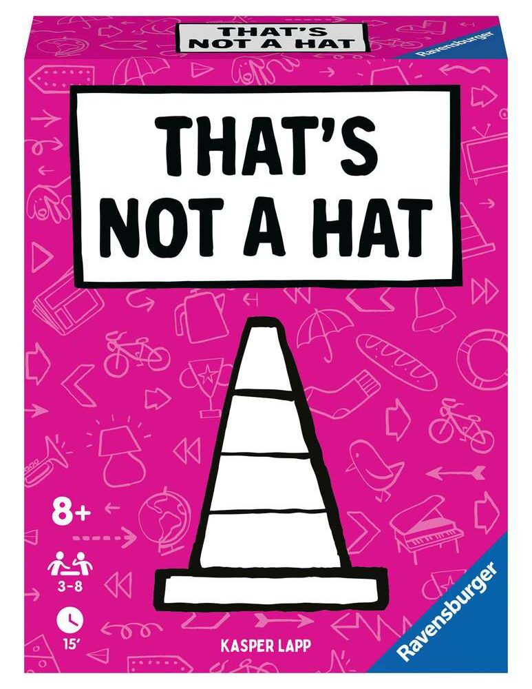 That's not a hat! Jdm. Envuelve y regala objetos en este juego de cartas engañosamente sencillo de tener la mejor memoria del mundo... O de convencer a todo el mundo de que la tienes! ¿ese regalo era un sombrero, un cubo o un cono de tráfico? Juega a este «inolvidable» juego de prestidigitación con amigos y familiares para divertirte, reírte y pasar un rato de alocado caos.  