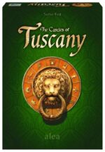 CASTLE OF TUSCANY JDM. Corre el siglo XV en la bonita Toscana. Sois unos influyentes príncipes que compiten por ampliar su principado alrededor de su «castello». Cread ciudades, pueblos y monasterios, impulsad el comercio, extraed mármol y haceos con la victoria!  Gestionaremos nuestras losetas, apoyando a ciudades, pueblos y monasterios, o extraeremos mármol y entregaremos mercancías para así ver crecer nuestros puntos de victoria. En cada ronda, los jugadores utilizan sus cartas para colocar fichas útiles para expandir sus regiones y obtener nuevas oportunidades. Castillos de la Toscana se desarrolla en tres rondas, y la duración de cada ronda se determina por el tiempo que los jugadores tardan en gastar todas las fichas que tienen en su pila izquierda. Durante cada ronda, los jugadores se turnan para robar dos cartas de región, tomar una ficha o jugar una ficha en su tablero de región. Para tomar una ficha del centro, los jugadores deben reemplazarla por una de sus propias fichas, así como tener espacio para guardarla en su tablero. Si la sección de almacenamiento de su tablero está llena, entonces deben quitar permanentemente una de las fichas del juego. Las fichas tienen diferentes beneficios dependiendo de lo que sean.