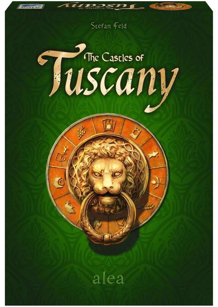 Castle of tuscany jdm. Corre el siglo xv en la bonita toscana. Sois unos influyentes príncipes que compiten por ampliar su principado alrededor de su «castello». Cread ciudades, pueblos y monasterios, impulsad el comercio, extraed mármol y haceos con la victoria!   gestionaremos nuestras losetas, apoyando a ciudades, pueblos y monasterios, o extraeremos mármol y entregaremos mercancías para así ver crecer nuestros puntos de victoria. En cada ronda, los jugadores utilizan sus cartas para colocar fichas útiles para expandir sus regiones y obtener nuevas oportunidades. Castillos de la toscana se desarrolla en tres rondas, y la duración de cada ronda se determina por el tiempo que los jugadores tardan en gastar todas las fichas que tienen en su pila izquierda. Durante cada ronda, los jugadores se turnan para robar dos cartas de región, tomar una ficha o jugar una ficha en su tablero de región. Para tomar una ficha del centro, los jugadores deben reemplazarla por una de sus propias fichas, así como tener espacio para guardarla en su tablero. Si la sección de almacenamiento de su tablero está llena, entonces deben quitar permanentemente una de las fichas del juego. Las fichas tienen diferentes beneficios dependiendo de lo que sean.