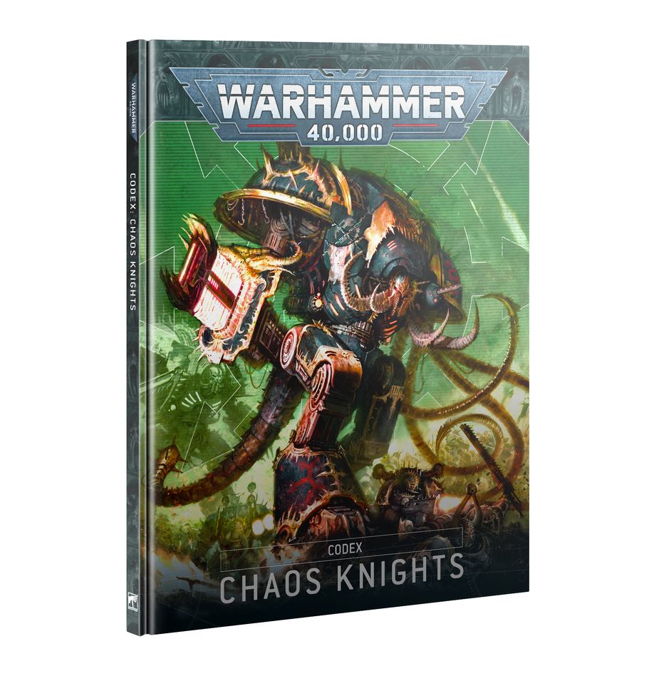 Codex: chaos knights (inglés). Solo en inglés. As the chaos knights march to war, the skies darken with unnatural storms, and the ground shakes beneath the tread of towering war engines. When gathered beneath the banner of a suitably tyrannical or diabolical leader, entire lances of chaos knights can shatter armies and conquer worlds. These nightmarish machines – and their heretical pilots – are death to any who face them on the field of battle. Codex: chaos knights is a vital book for collectors who enjoy the thunderous steps of infernal war machines. This impressive tome is packed with twisted artwork, heretical background material, stunning photography, and the rules you need to set these hulking brutes on a path to destruction in games of warhammer 40,000. You’ll find datasheets, detachments, rules for using dreadblades in your other chaos armies, and narrative crusade rules. This book will bring glory to the dark gods, no matter your allegience, or how you like to collect, paint, and play with your chaos knights.