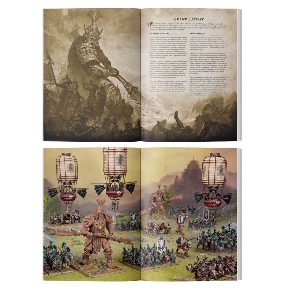 Arcane journal: armies of grand cathay (inglés). Solo en inglés. Charged with the defence of the great bastion, the armies of grand cathay are experienced and battle-tested warriors. For centuries, they have kept the legions of the ruinous powers at bay. Though the empire of the celestial dragon lies far from the nations of the old world, cathayan merchants have plied the ocean waves for hundreds of years, and vast armies of jade warriors and lancers pledge to fight alongside or against the armies of the west in times of peril. This essential guidebook studies the rich history, background, and culture of the armies of grand cathay, and offers rules to use them in your games of warhammer: the old world. It includes inspiring lore, artwork, and photography, along with rules allowing you to muster a mighty collection of the celestial dragon's warriors, and get the most out of them on the tabletop.