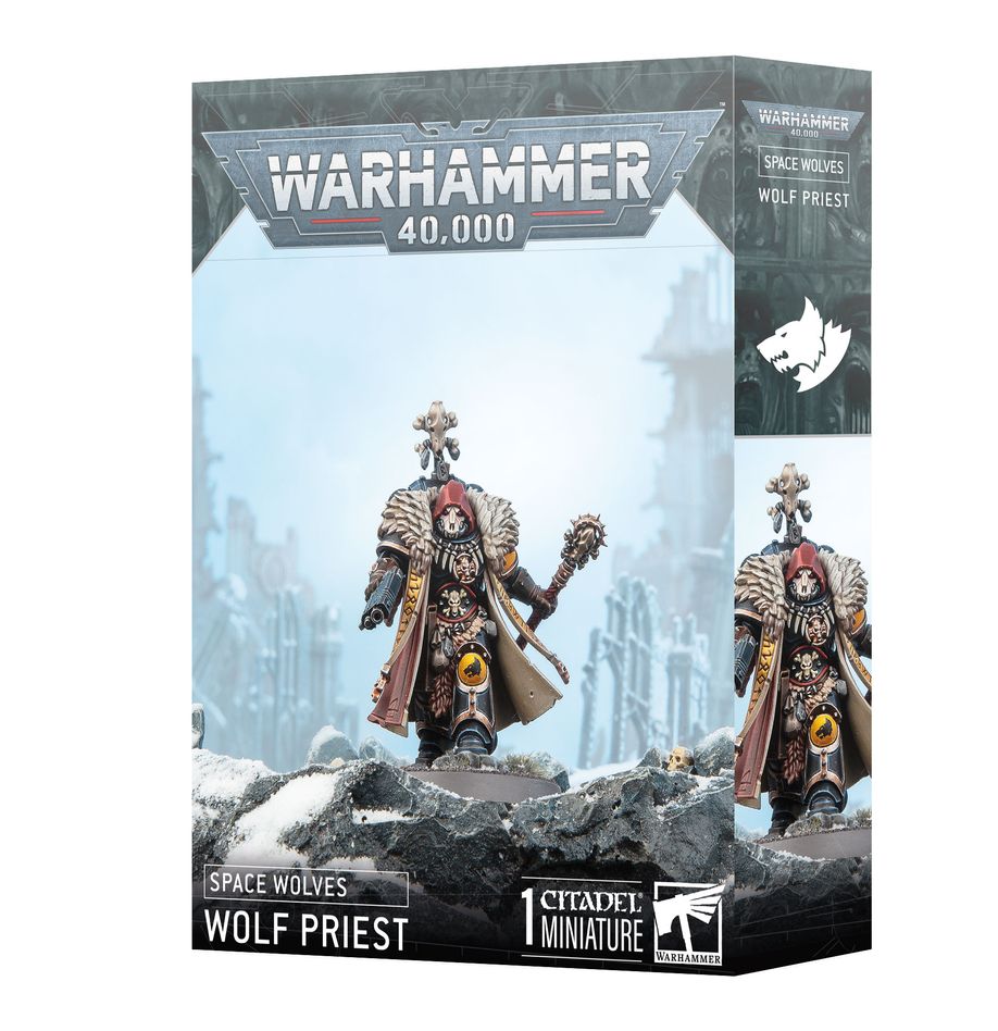 Wolf priest space wolves. Los sacerdotes lobo son sabios ancianos que velan por el bienestar espiritual y físico de sus hermanos de batalla. Vestidos de negro y engalanados con tótems y macabros yelmos de cráneo de lobo, su presencia es aterradora. Con este kit multicomponente de plástico puedes montar un sacerdote lobo, un líder espiritual para tus ejércitos de lobos espaciales de warhammer 40,000. Parte apotecario y parte capellán, es ideal para apoyar a tus unidades clave, inspirar a tus guerreros y atender a los heridos. Puedes equiparlo con una pistola bólter absolvor o una daga ritual y elegir entre tres cabezas, una con un casco de cráneo de lobo y dos descubiertas, para que personalizar a tu feroz guerrero sea de lo más sencillo.