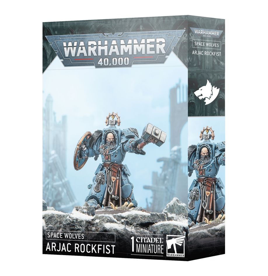 Arjac rockfist space wolves. Arjac puñorroca es una imponente masa de músculos y un taciturno yunque en el que apoyarse. Empuñando el enorme martillo de enemigos, arjac aplasta a sus presas con una fuerza abrumadora. Como campeón personal del gran lobo, arjac defiende el honor del capítulo. Con este kit multicomponente de plástico puedes montar a arjac puñorroca, un formidable campeón para tus ejércitos de lobos espaciales de warhammer 40,000. Ataviado con la mejor de las armaduras exterminador, es una figura imponente, capaz de enfrentarse a los peores horrores de la galaxia y provocar un daño devastador con su legendaria arma, el martillo de enemigos. Puede montarse lanzando su martillo o empuñándolo, listo para golpear.